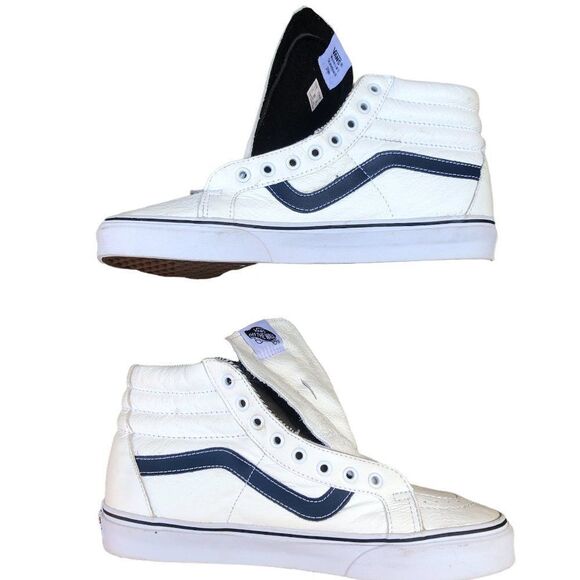 Premium Leather Vans White/Navy Size 9.5 - Picture 7 of 14